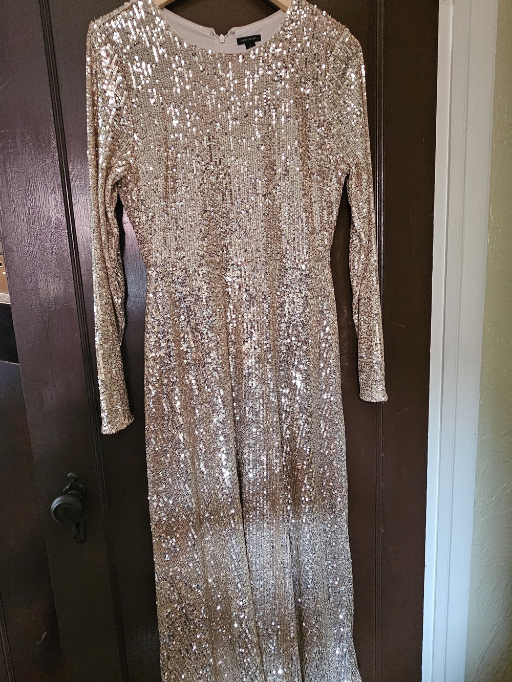 Ann Taylor Rose Gold Sequin Long Sleeve Gown, Size 6